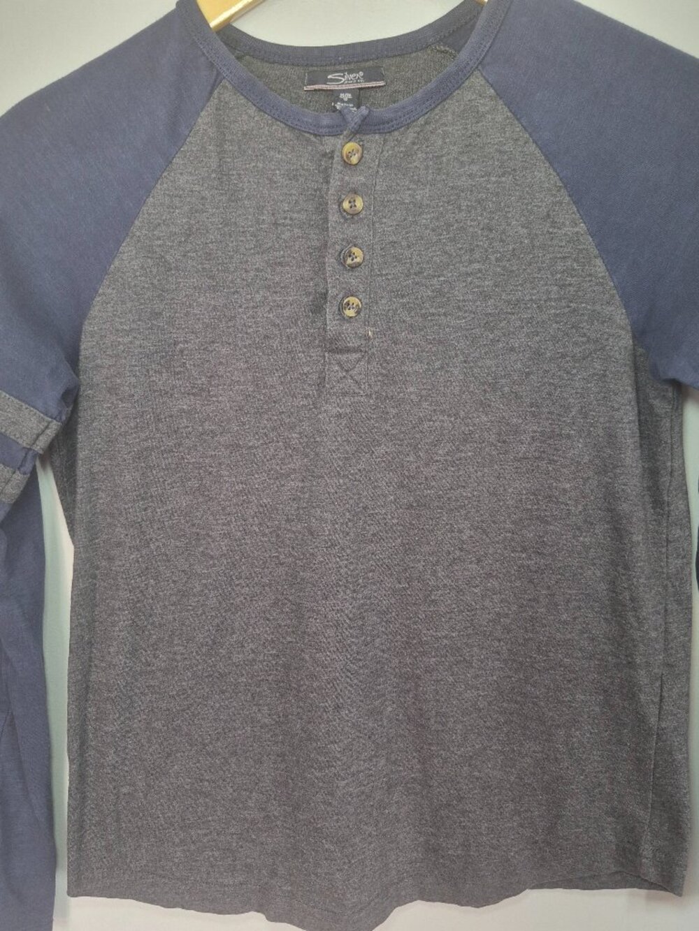 Silver Jeans Co Triple 5 Boys Henley Long Sleeve Shirt Gray Navy Size M 10